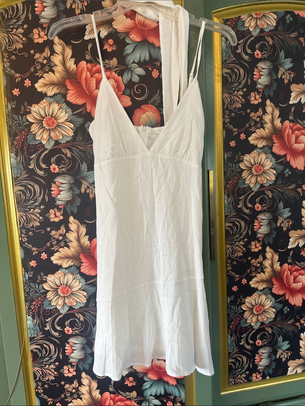 Altar'd State White linen V-Neck Mini Slip Dress with Spaghetti Straps